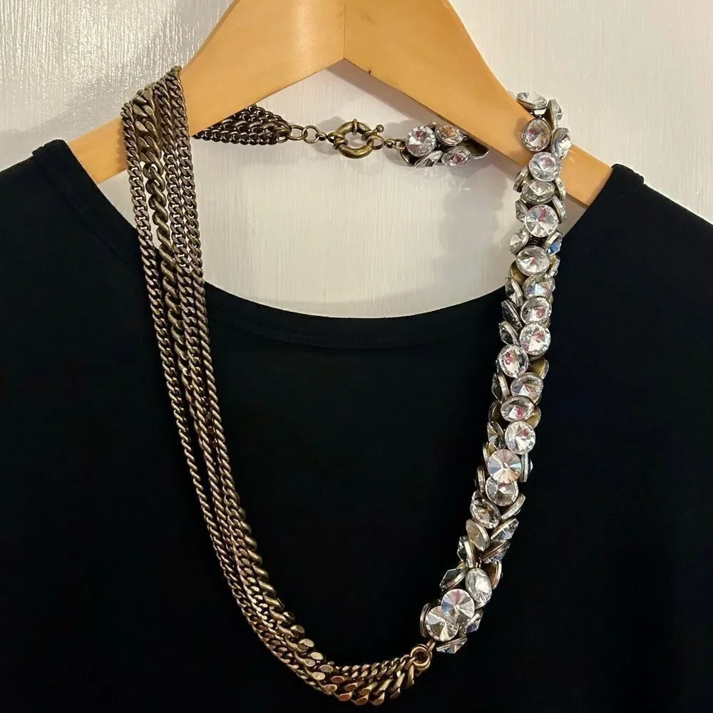 Madewell crystal, curb chain asymmetrical necklace.
